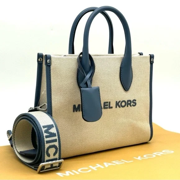 Michael Kors Mirella Small Pebbled LeatherCrossbody Bag Light Cream/Denim